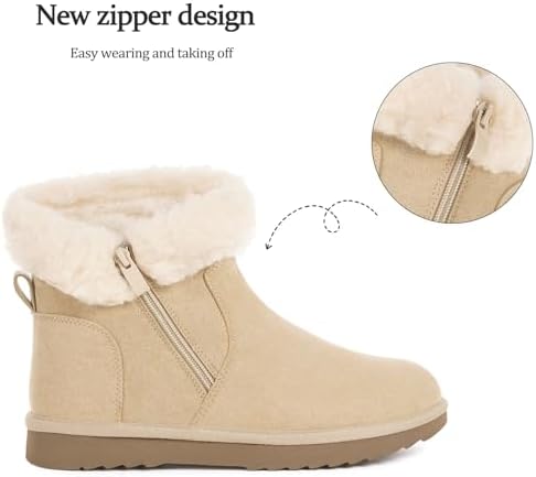 Hsyooes Snow Boots for Women Suede Leather Winter Boots Warm