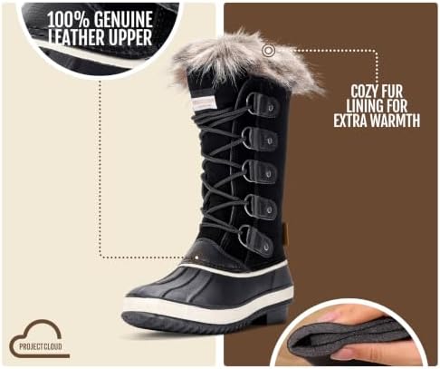 Project Cloud 100% Genuine Leather Waterproof Fur Snow Boots for Women