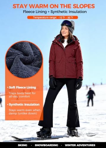 wantdo Women's Waterproof Ski Jacket Warm Fleece Lined Snow Winter Coat