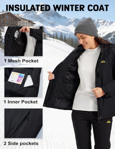MAGCOMSEN Women's Winter Coats Waterproof Ski Snow Warm Fleece Lined Jacket