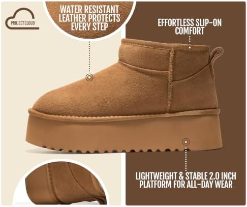 Project Cloud 100% Genuine Leather Ankle Boots for Women Platform Boots