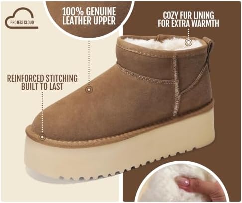 Project Cloud 100% Genuine Leather Ankle Boots for Women Platform Boots