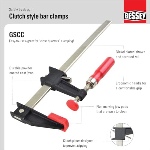 BESSEY Clutch Style Bar Clamps - 3.5x24 Inch, 1000 lb Capacity, 2K Handle - GSCC3.524+2K - Ideal for Woodworking, Carpentry & Home Improvement