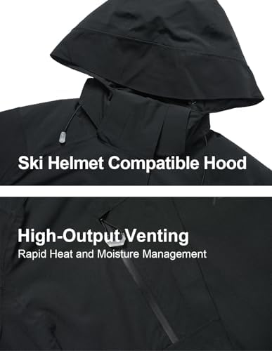 Women's Pro Ski Jacket, Waterproof 15K Snowboard Jacket, Insulated Winter Coat with Helmet Hood & Armpit Vents