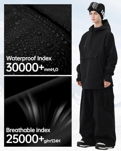 Womens Mens Snowboard Pullover Baggy Ski Hoodie Anorak