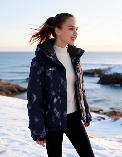 Wantdo Women's Waterproof Ski Jacket Colorful Printed Fully Taped Seams Rain Coat Warm Winter Parka