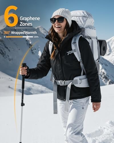 Wulcea Graphene Heated Jacket for Women Fur Lined with Large Capacity Battery Pack