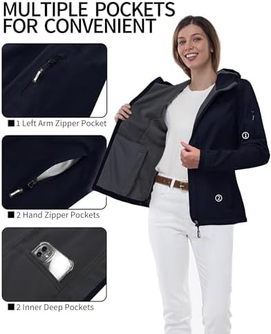 Outdoor Ventures Women's Softshell Jacket Fleece Lined Waterproof Rain Coat