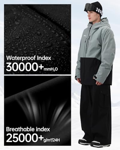 Mens Snowboard Jacket 3L Baggy Ski Coat with Hood