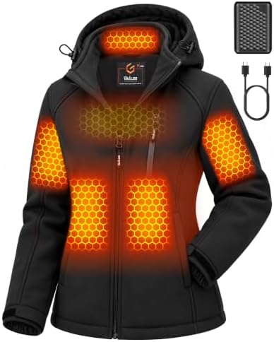Wulcea Graphene Heated Jacket for Women Softshell Waterproof Windproof Hooded 12V 18400mAh Large Capacity Battery Fast Charge