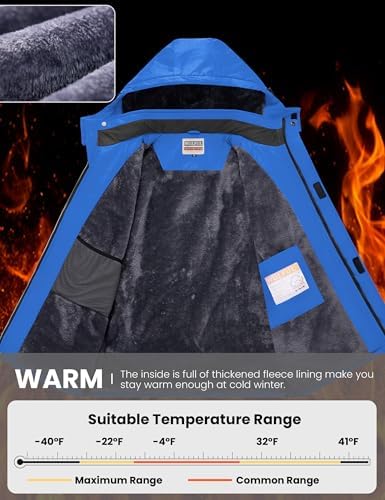 WULFUL Men's Waterproof Ski Jacket Warm Winter Coats Windproof Winter Jackets for Men Fleece Lined Windbreaker with Hood