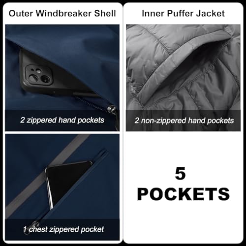 33,000ft Men's Hooded Waterproof 3 in 1 Snow Ski Jacket Winter Puffer Coat