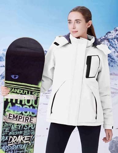 WULFUL Women's Waterproof Ski Jacket Warm Winter Coats Windproof Winter Jackets for Women Fleece Lined Windbreaker with Hood