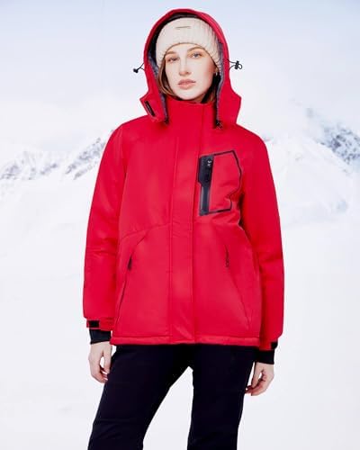WULFUL Women's Waterproof Ski Jacket Warm Winter Coats Windproof Winter Jackets for Women Fleece Lined Windbreaker with Hood