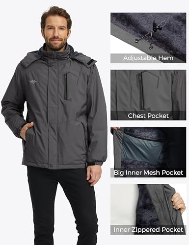 wantdo Men's Softshell Waterproof Polar Fleece Breathable Climbing Ski Coat