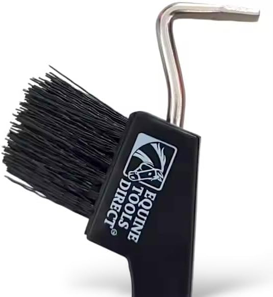 Horse Hoof Pick with Brush, Soft Touch Ergonomic Black Handle, Durable Plastic Hoof Cleaner Tool for Horses, Ponies & Farrier Use