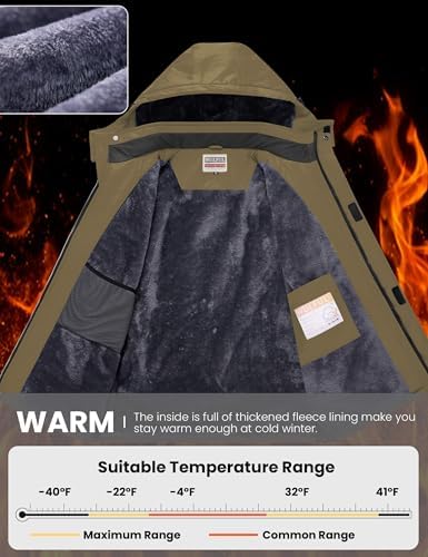 WULFUL Men's Waterproof Ski Jacket Warm Winter Coats Windproof Winter Jackets for Men Fleece Lined Windbreaker with Hood