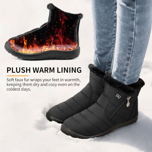 HARENCE Snow Boots for Women Winter Boot with Comfortable Warm Fur Lined Ankle Booties Outdoor Slip On Waterproof Short Boots