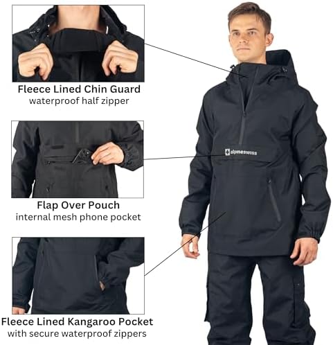 Alpine Swiss Mens Snowboard Jacket 10K Waterproof Hooded Ski Shell Anorak Breathable Windproof Pullover Winter Sport Coat
