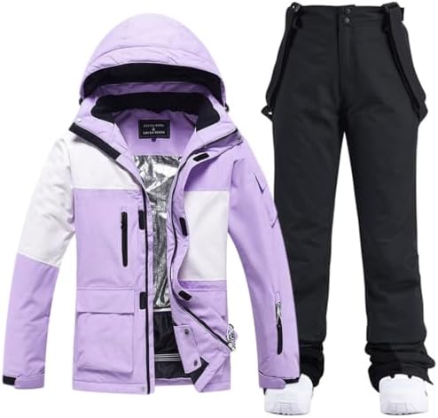 Women's Ski Jackets and Bib Pants Set Windproof Waterproof Insulated Snowsuit