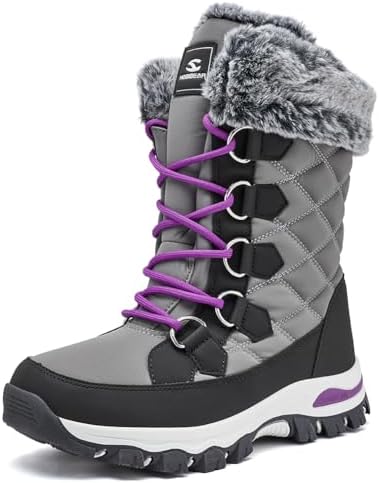 HOBIBEAR Womens Winter Boots Warm Faux Fur Lined Snow Boots Cold Weather Outdoor Shoes Water Resistant