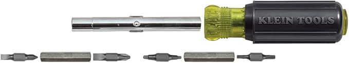 Klein Tools 80027 Screwdriver Set, 11-in-1 Multi-bit Screwdriver, 6-in-1 Stubby, Phillips, Slotted, Square, Torx Bits, 2-Piece