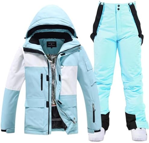 Women's Ski Jackets and Bib Pants Set Windproof Waterproof Insulated Snowsuit