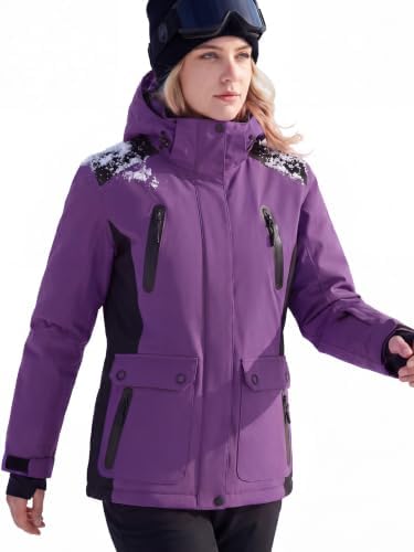 FREE SOLDIER Women's Waterproof Ski Snow Jacket Warm Fleece Lined Winter Rain Jacket with Hood Fully Taped Seams