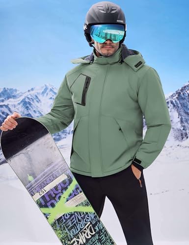 WULFUL Men's Waterproof Ski Jacket Warm Winter Coats Windproof Winter Jackets for Men Fleece Lined Windbreaker with Hood