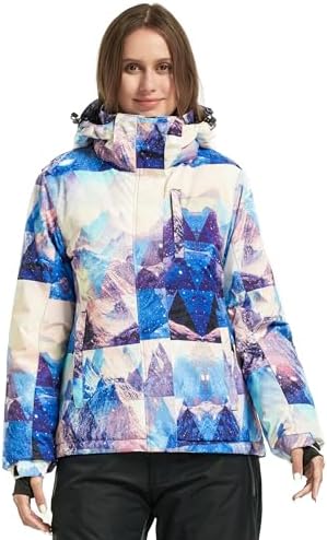 Wantdo Women's Waterproof Ski Jacket Colorful Printed Fully Taped Seams Rain Coat Warm Winter Parka