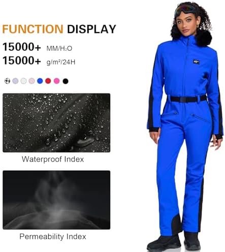Women's Ski Suit One Piece Snowsuits Snowboard Ski Outfit Faux Fur Collar Slim Jumpsuit Jacket Insulated Windproof