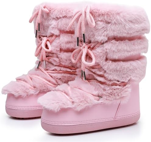 Furry Faux Fur Boots for Women Fuzzy Fluffy Winter Snow Boots Mid Claf
