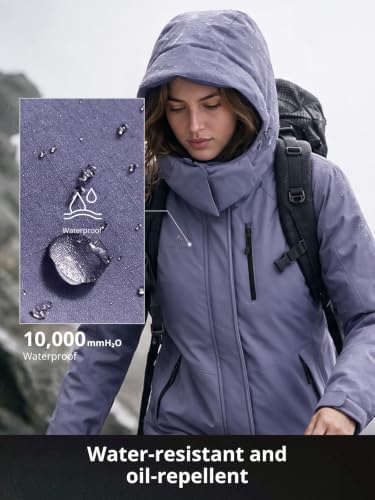 CAMELSPORTS Women's Waterproof Snow Ski Jakcet Fleece Warm Winter Coat Hooded Windproof Insulated Snowboarding Jacket
