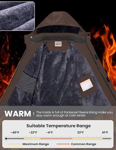 WULFUL Men's Waterproof Ski Jacket Warm Winter Coats Windproof Winter Jackets for Men Fleece Lined Windbreaker with Hood