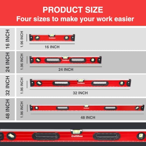 4PC Magnetic Spirit Level Set 16",24",32",48" Torpedo Level