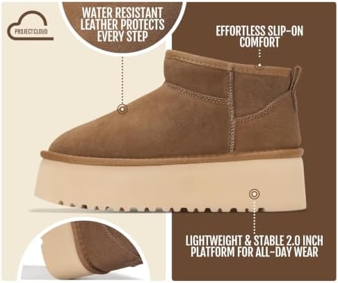 Project Cloud 100% Genuine Leather Ankle Boots for Women Platform Boots