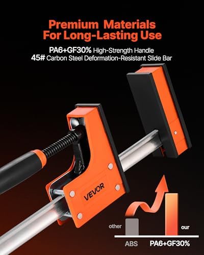 VEVOR Bar Clamps for Woodworking, 2-Pack 24 inch Parallel Clamp Set, F-Clamp with 1500 lbs Load Limit, Even Pressure, High-strength Plastic and Carbon Steel, for Woodworking Metal Working, Orange