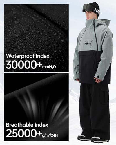 Mens Ski Jacket 3L Baggy Snowboard Pullover Snow Anorak