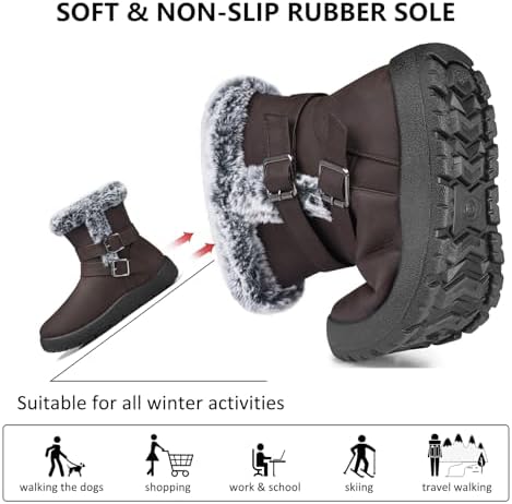 TEMOFON Women Snow Boots Waterproof: Fur Lined Warm Winter Ankle Booties
