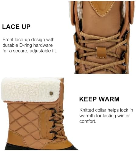 Women's Waterproof Winter Snow Boots, Mid-Calf Duck Boots for Cold Weather