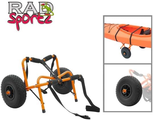 Kayak Cart – 150 Lbs Capacity Canoe Dolly with Airless Tires, Foldable Aluminum Frame, and Carrying Bag for Personal Watercraft by Rad Sportz (Orange)
