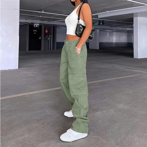 Lepunuo Cargo Pants for Women High Waisted Casual Pants Baggy Stretchy Wide Leg Y2K Streetwear with 6 Pockets