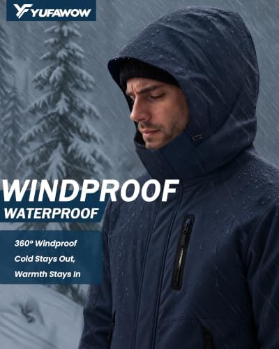 Yufawow Magnetic Placket No Fumbling Just Snap Men Winter Jacket Skiing Jacket Insulated Fleece Lined Waterproof Windbreaker for Snowboard Hiking Camping ATV Outdoor Work