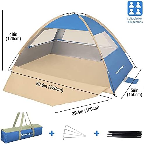 Gorich Beach Tent Sun Shelter for 3/4/6/8/10 Person with UPF 50＋ UV Protection, Lightweight & Easy Setup Beach Shade Canopy, Portable Beach Shade Tent Beach Cabana