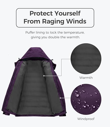 wantdo Women's 3 In 1 Ski Jacket Cotton Padded Liner Winter Coat