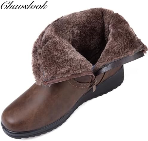 Womens Snow Boots Leather Winter Warm Boots Platform Ankle Booties