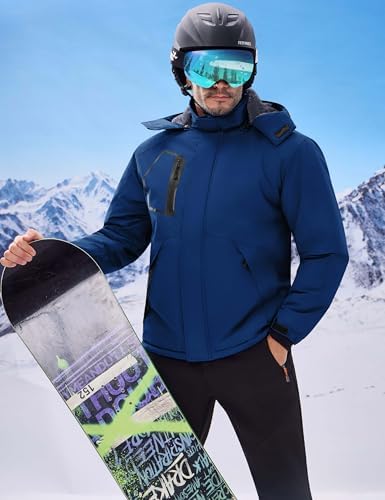 WULFUL Men's Waterproof Ski Jacket Warm Winter Coats Windproof Winter Jackets for Men Fleece Lined Windbreaker with Hood