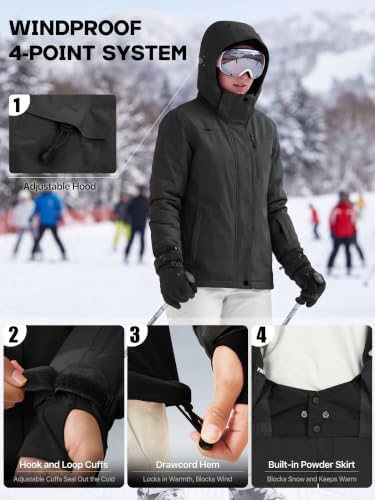 FREE SOLDIER Women's Waterproof Ski Snow Jacket Fleece Lined Warm Winter Rain Jacket with Hood Fully Taped Seams