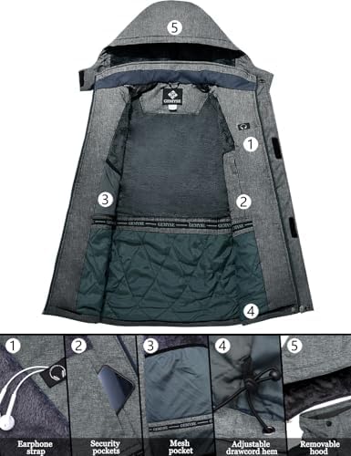 GEMYSE Men's Winter Ski Jacket Waterproof Snow Coat with Detachable Hood