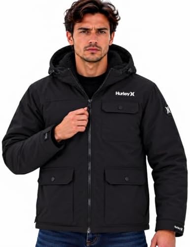 Hurley Mens Winter Parka Jacket, Sherpa Lined Hooded Winter Coat